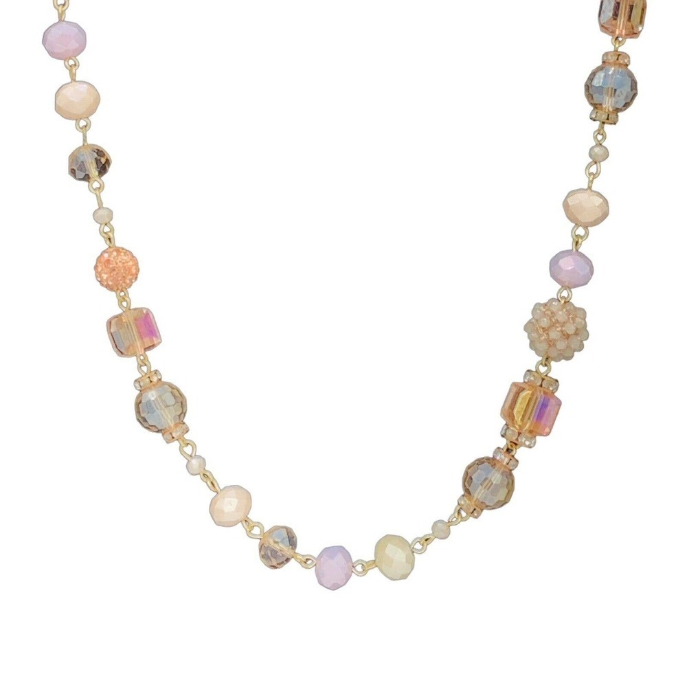 Rush By Denis & Charles Pink Crystal Beaded Necklace 40" Jewelry Vintage - Picture 3 of 8